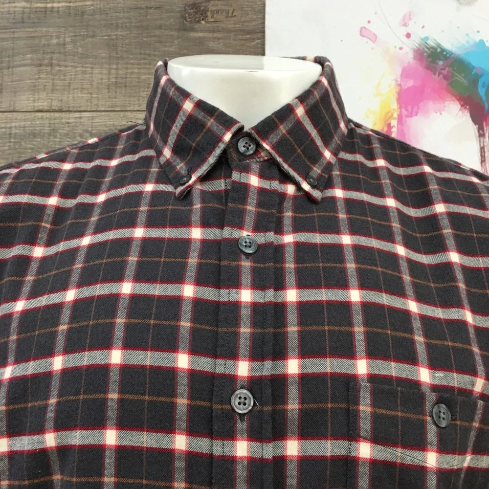 Todd Snyder Mens XL Flannel Shirt Gray Red Plaid Cotton Button Down Long Sleeve